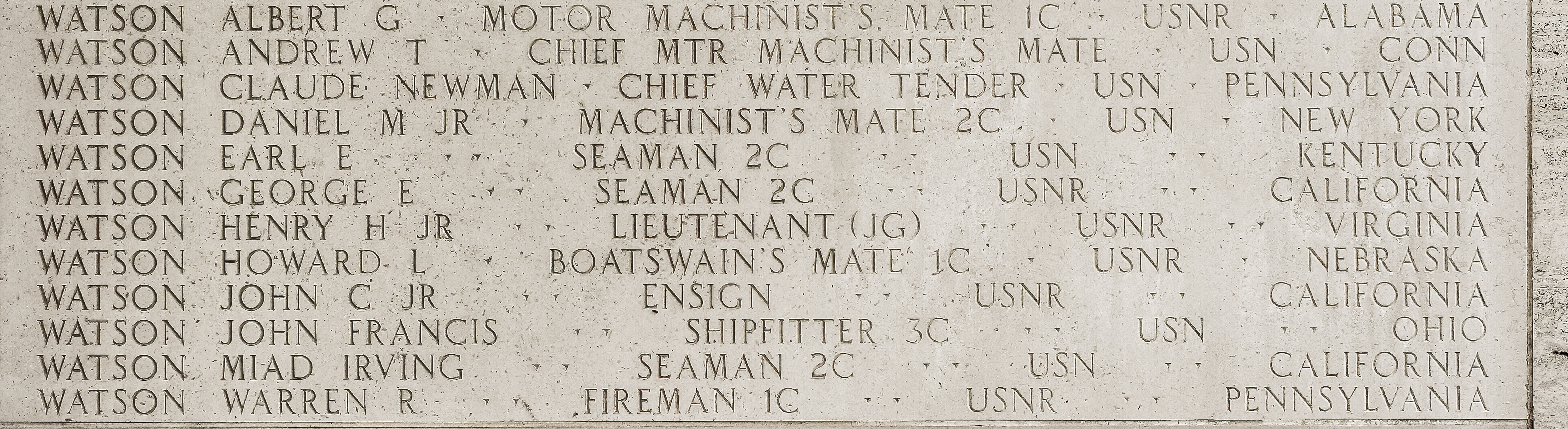 John Francis Watson, Shipfitter Third Class